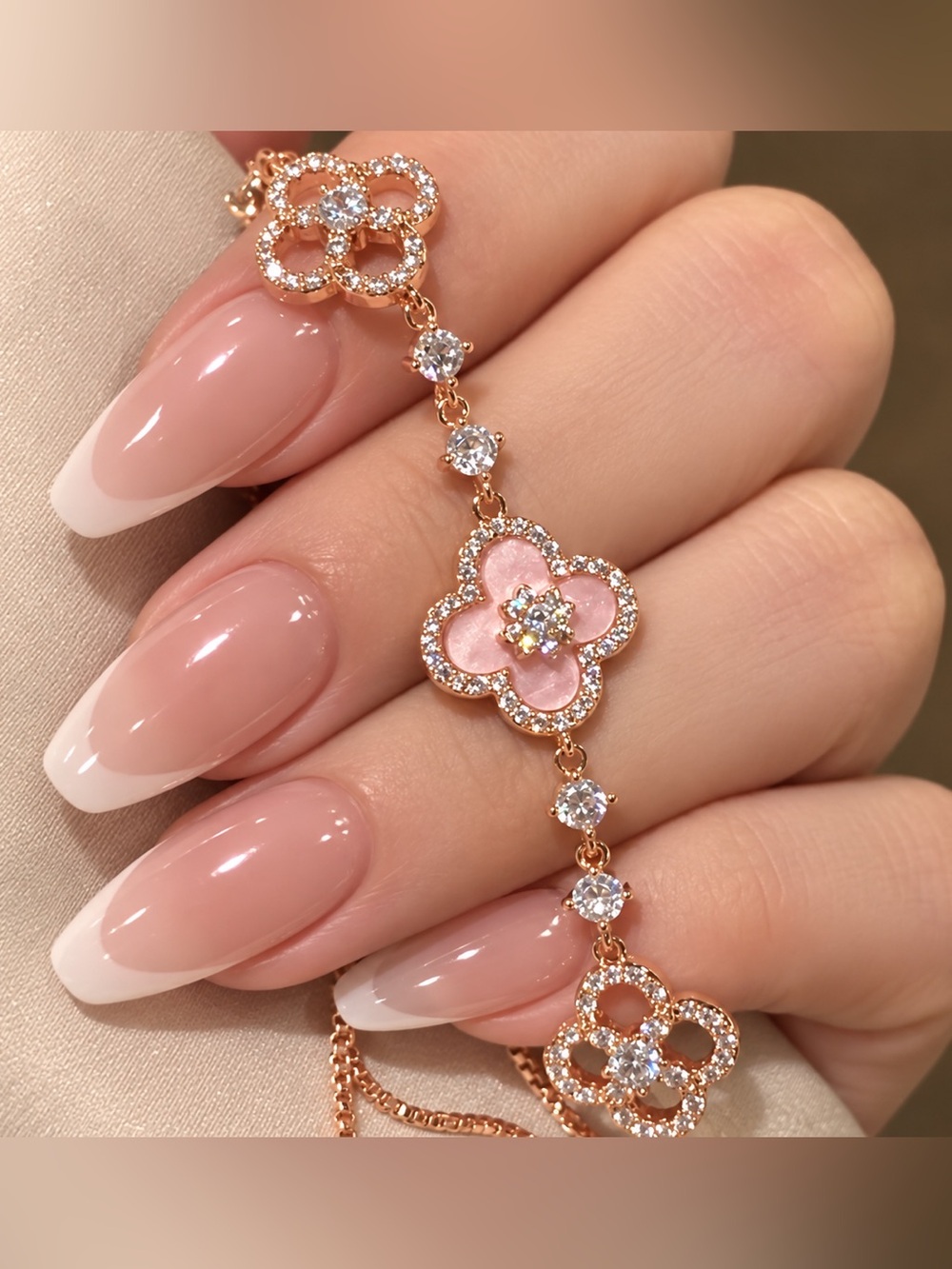 Rose Gold Pink Clover Charm Bracelet